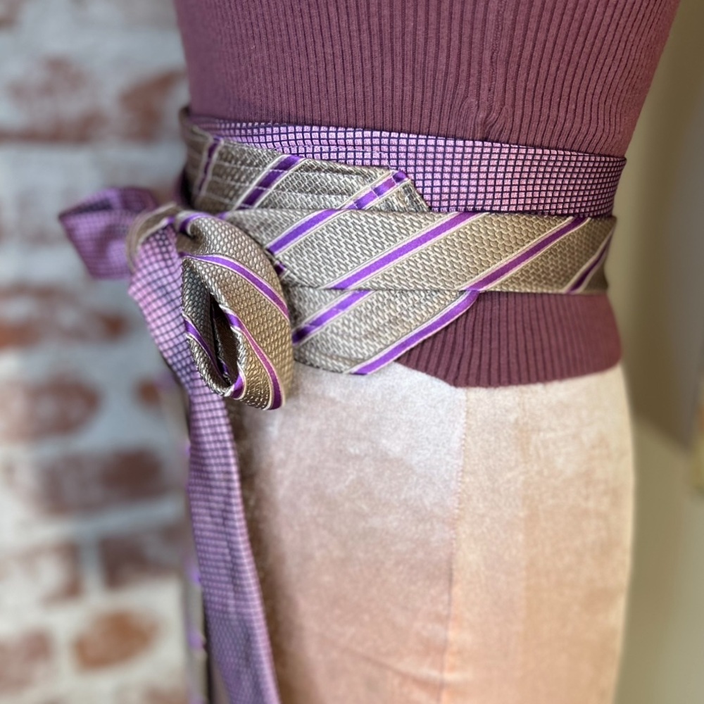 Purple Hand Crafted Obi Belt Upcycled Silk Ties C… - image 4